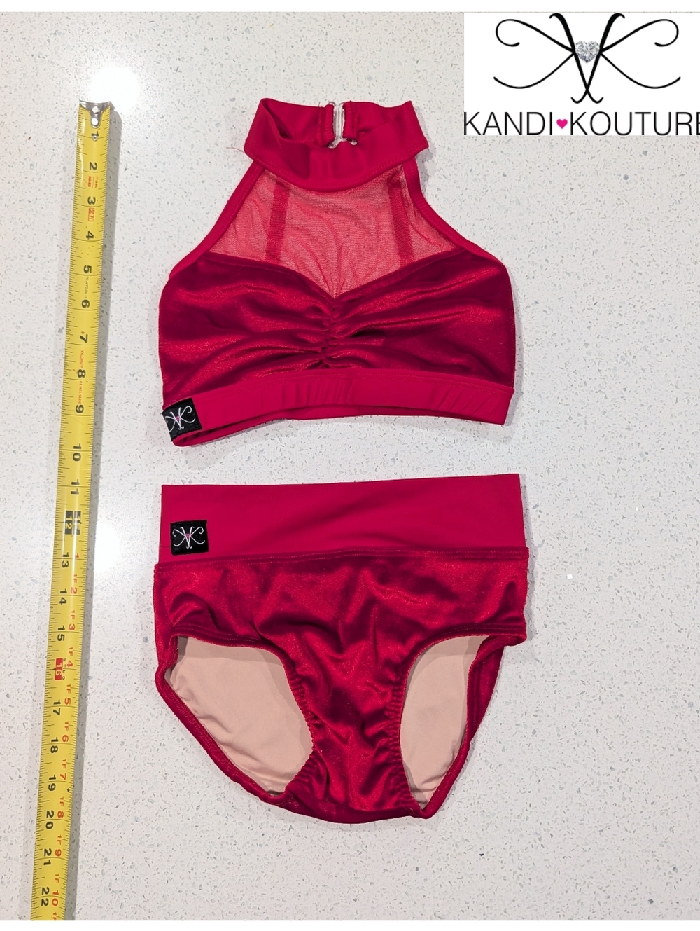 2 pc Set Kandi Kouture 7-8 Large Pageant Dance  CHRISTMAS RED Velour Top Briefs